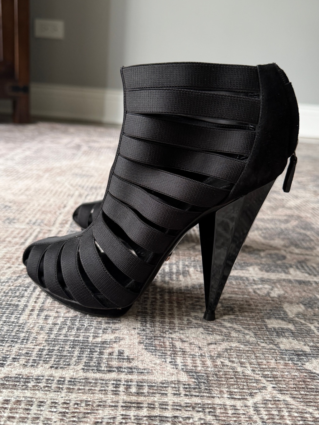 Gucci Black Strappy Open-Toe High Heel Booties